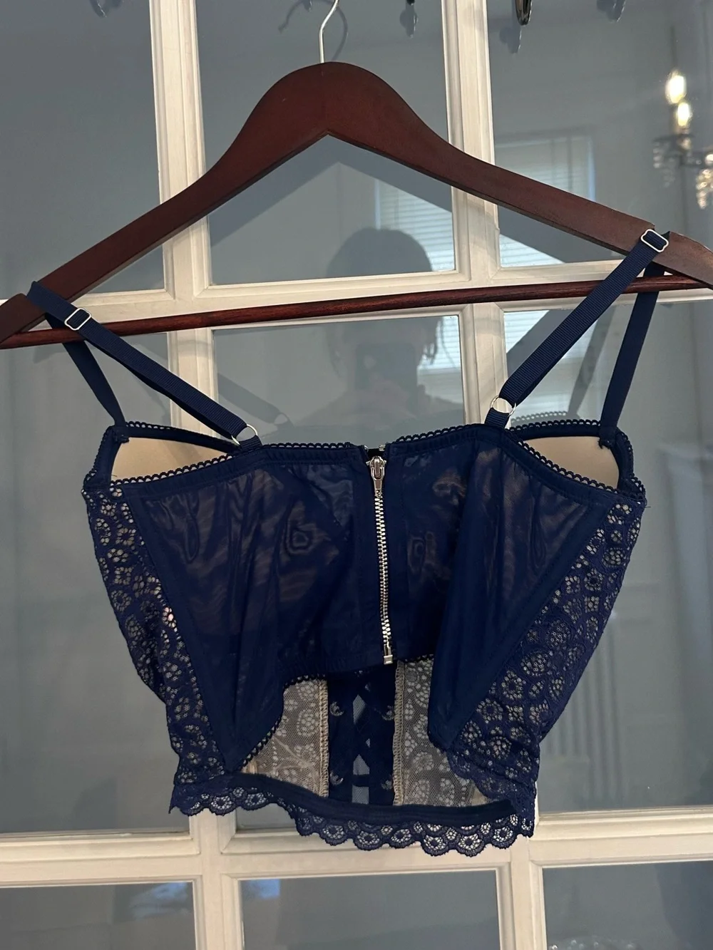 VICTORIA’S SECRET Women’s Blue Lace Padded Demi Longline Lace Up Bra Size 34D